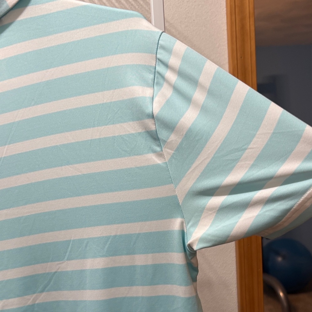 Under Armour Aqua and White Striped Polo - black logo - Picture 7 of 8